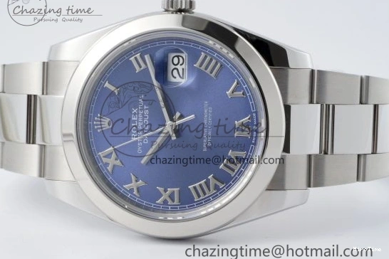 MiroTime 0423 Modern DateJust 41 SS Polished Bezel KING 1:1 Best Edition 904L Steel Blue Roman Dial on Oyster Bracelet VR 2212